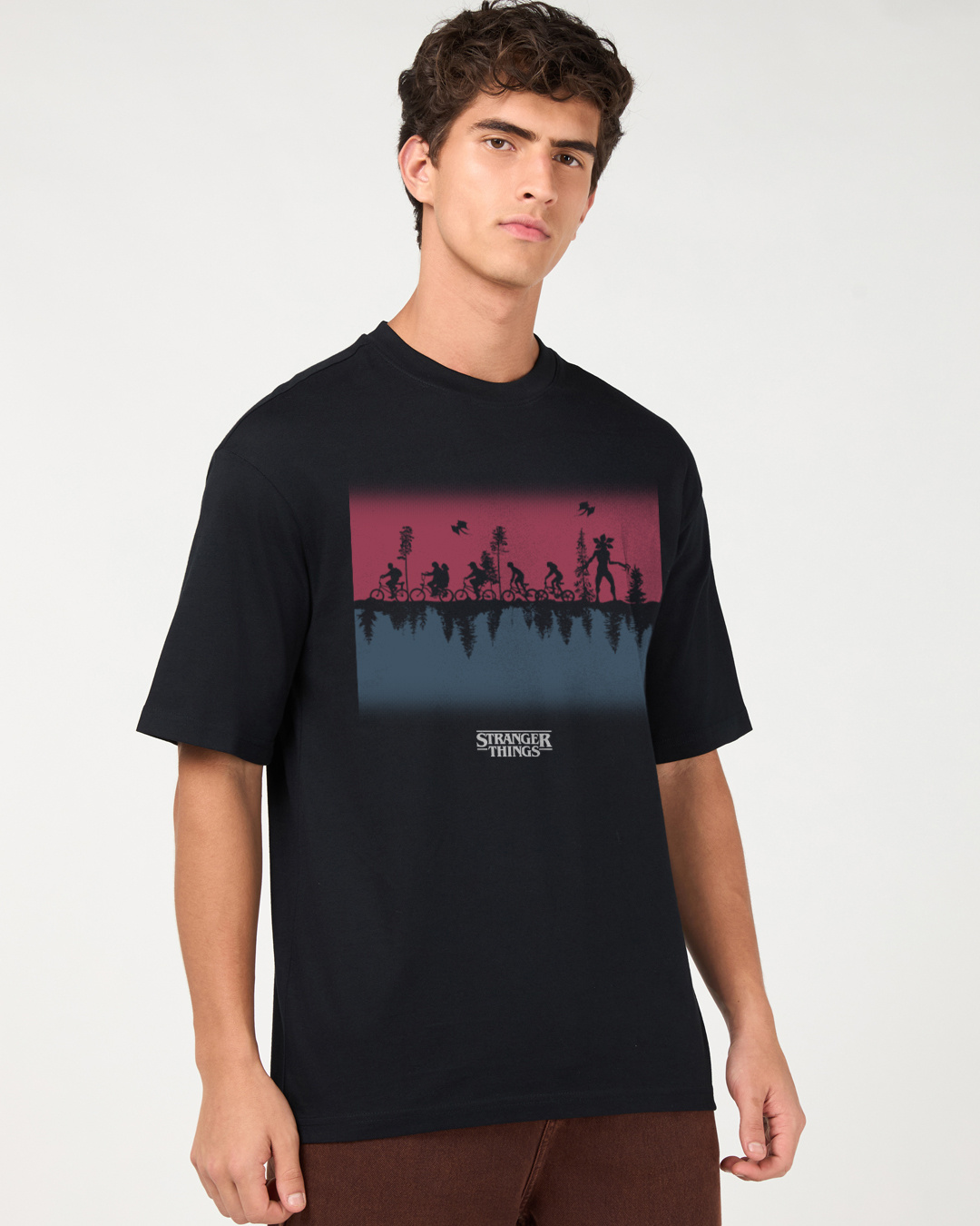 Shop Men's Jet Black Upside Down Graphic Printed Oversized T-shirt-Back