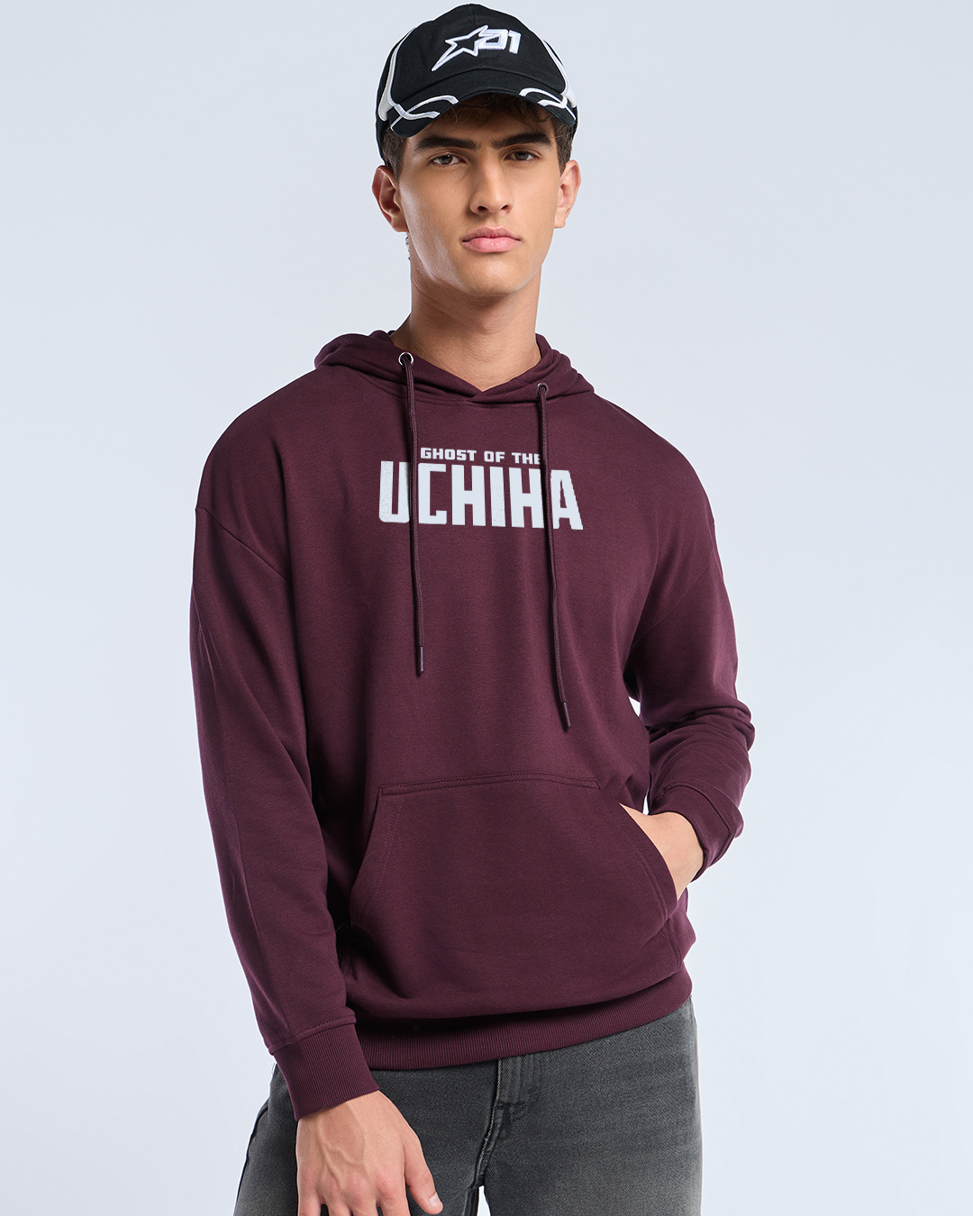 Shop Men's Fig Brown Ghost Of Uchiha Graphic Printed Oversized Hoodies-Back