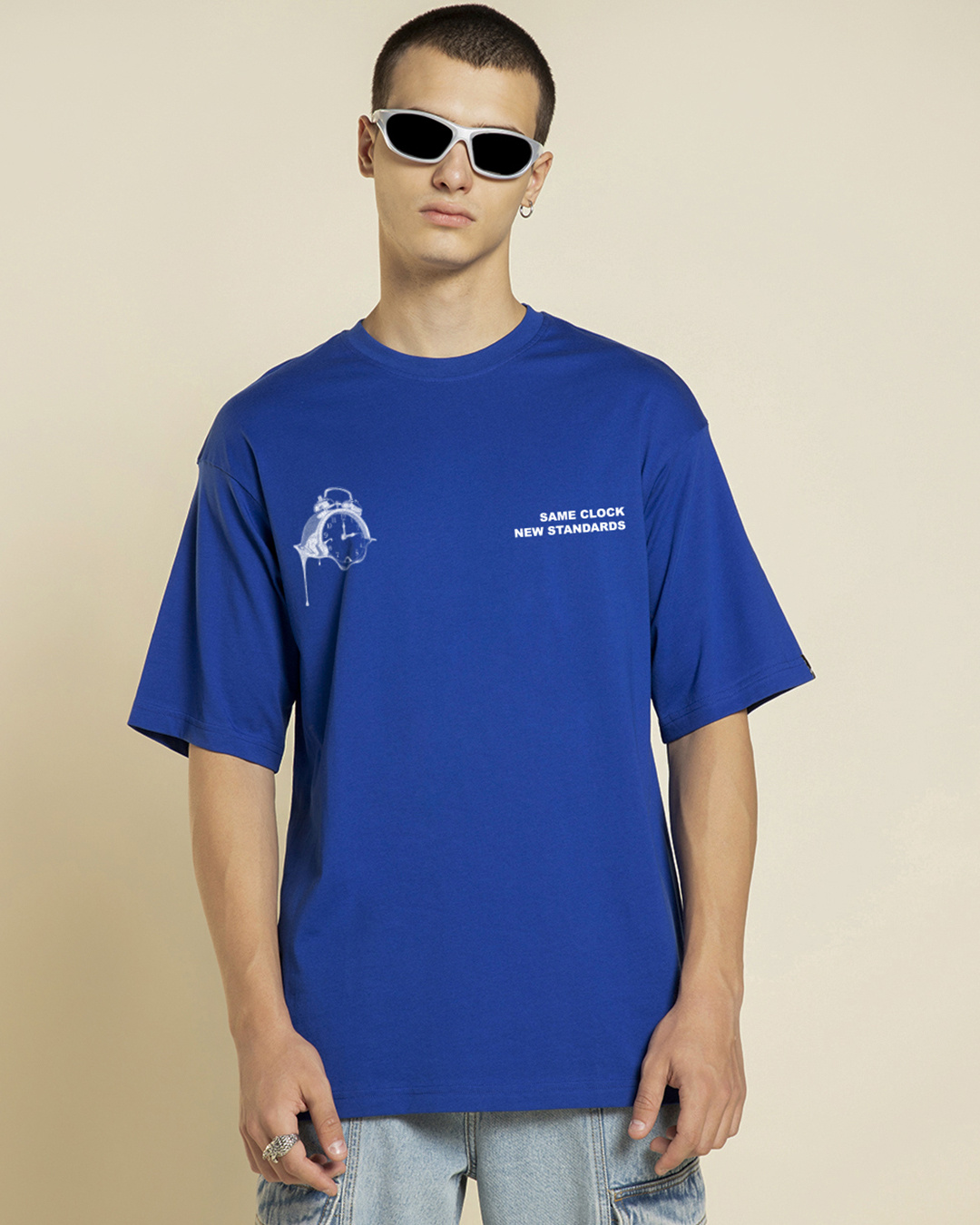 Shop Men's Blue Clock Typography Oversized T-shirt-Back