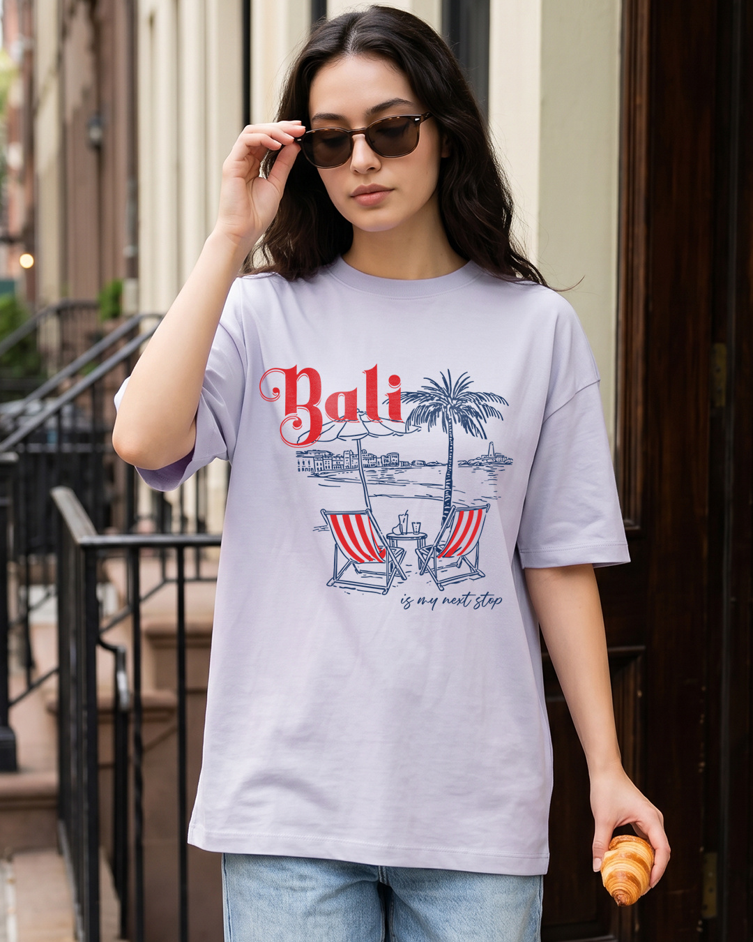 Buy Women's Thistle Purple Bali Graphic Printed Oversized T-shirt Online at Bewakoof