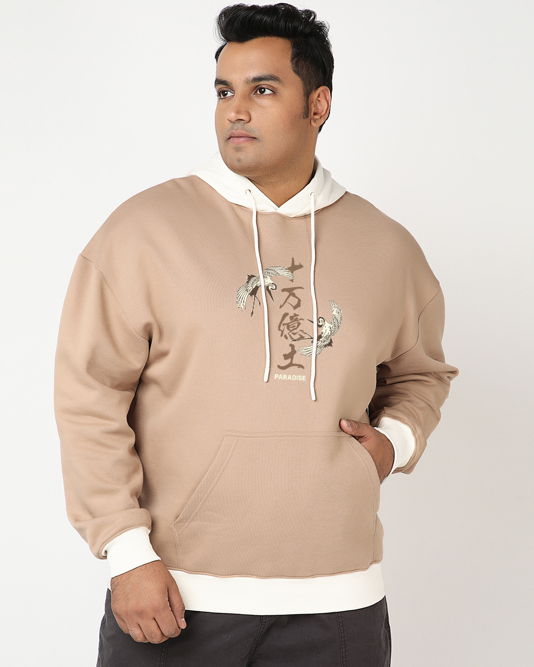 Shop Men's Ginger Root Brown Paradise Graphic Printed Oversized Plus Size Hoodies-Back