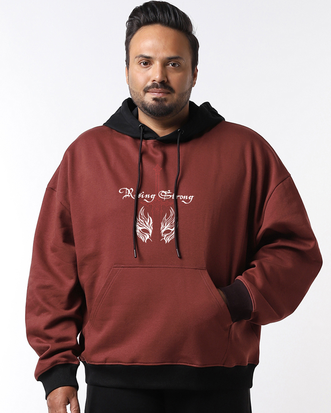 Shop Men's Fudgesickle Brown Against All Odds Graphic Printed Oversized Plus Size Hoodies-Back