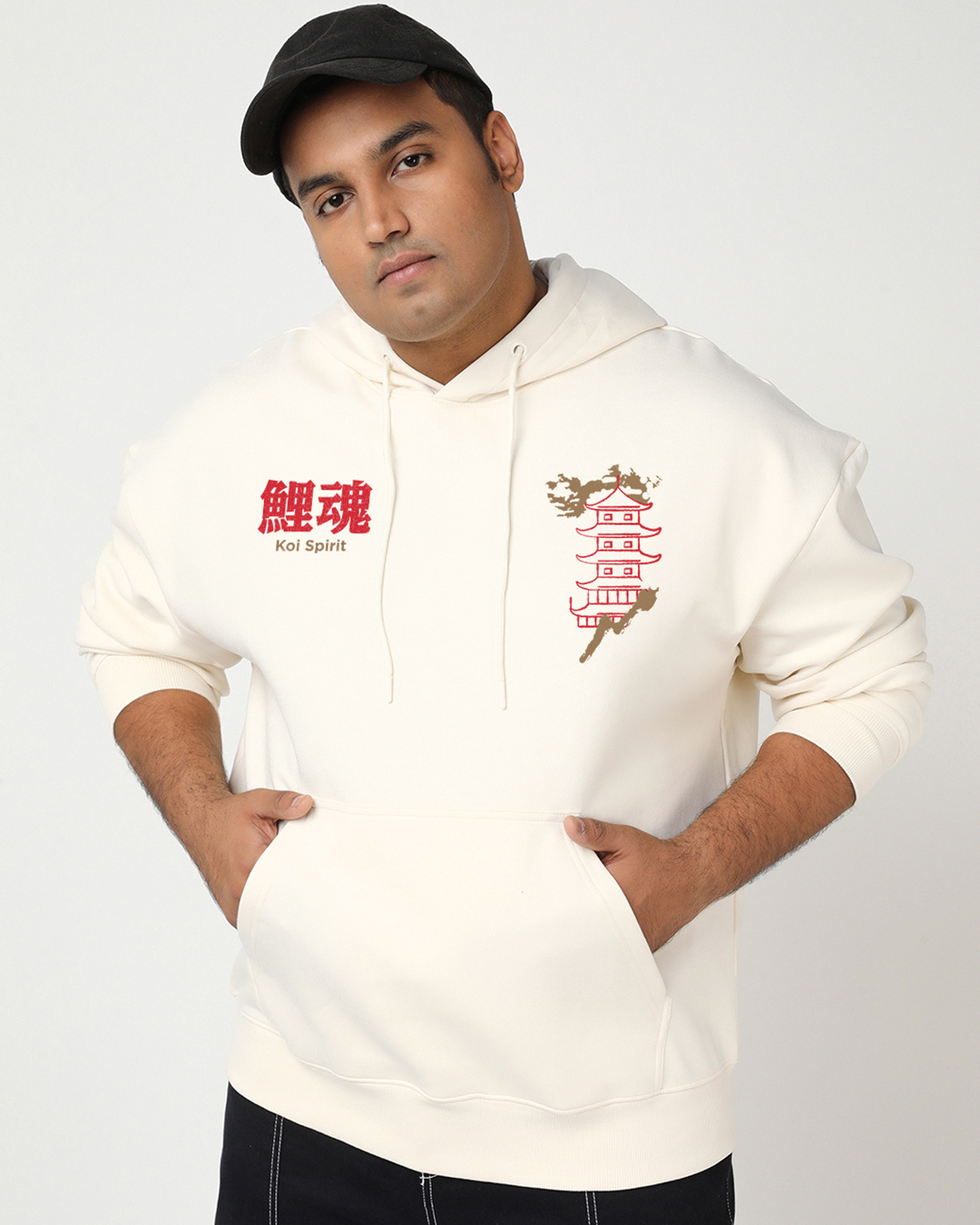 Shop Men's Gardenia Koi Spirit Graphic Printed Oversized Plus Size Hoodies-Back