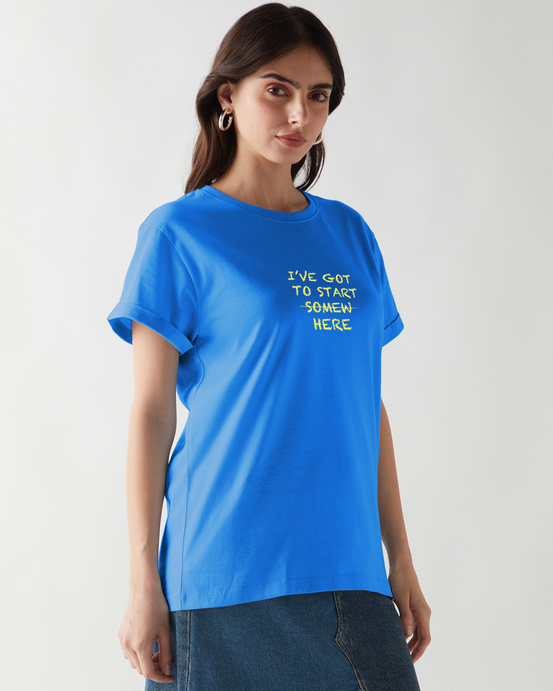 Shop Women's Azure Blue Start Typography Boyfriend T-shirt-Back