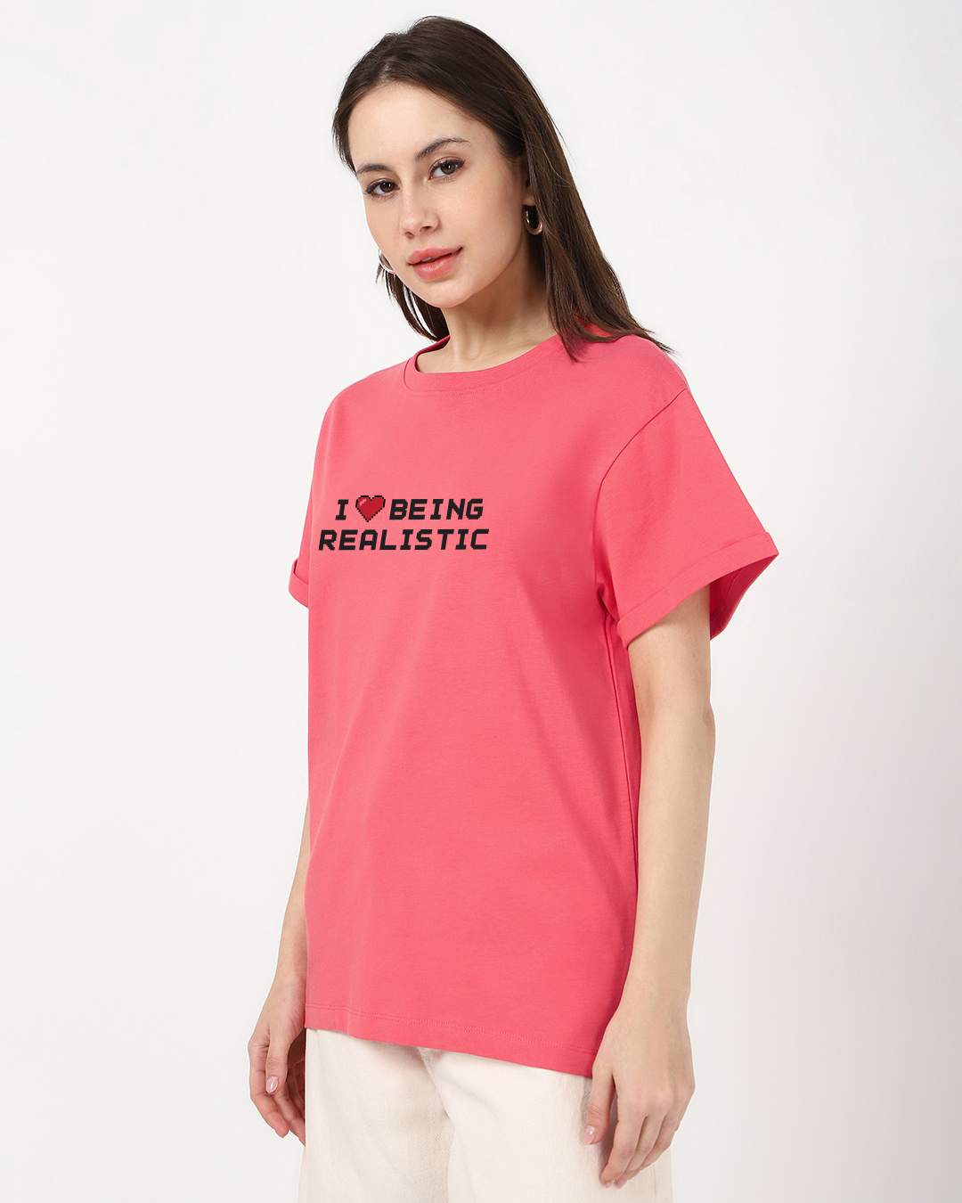 Shop Women's Coral Pink Realistic Typography Boyfriend T-shirt-Back