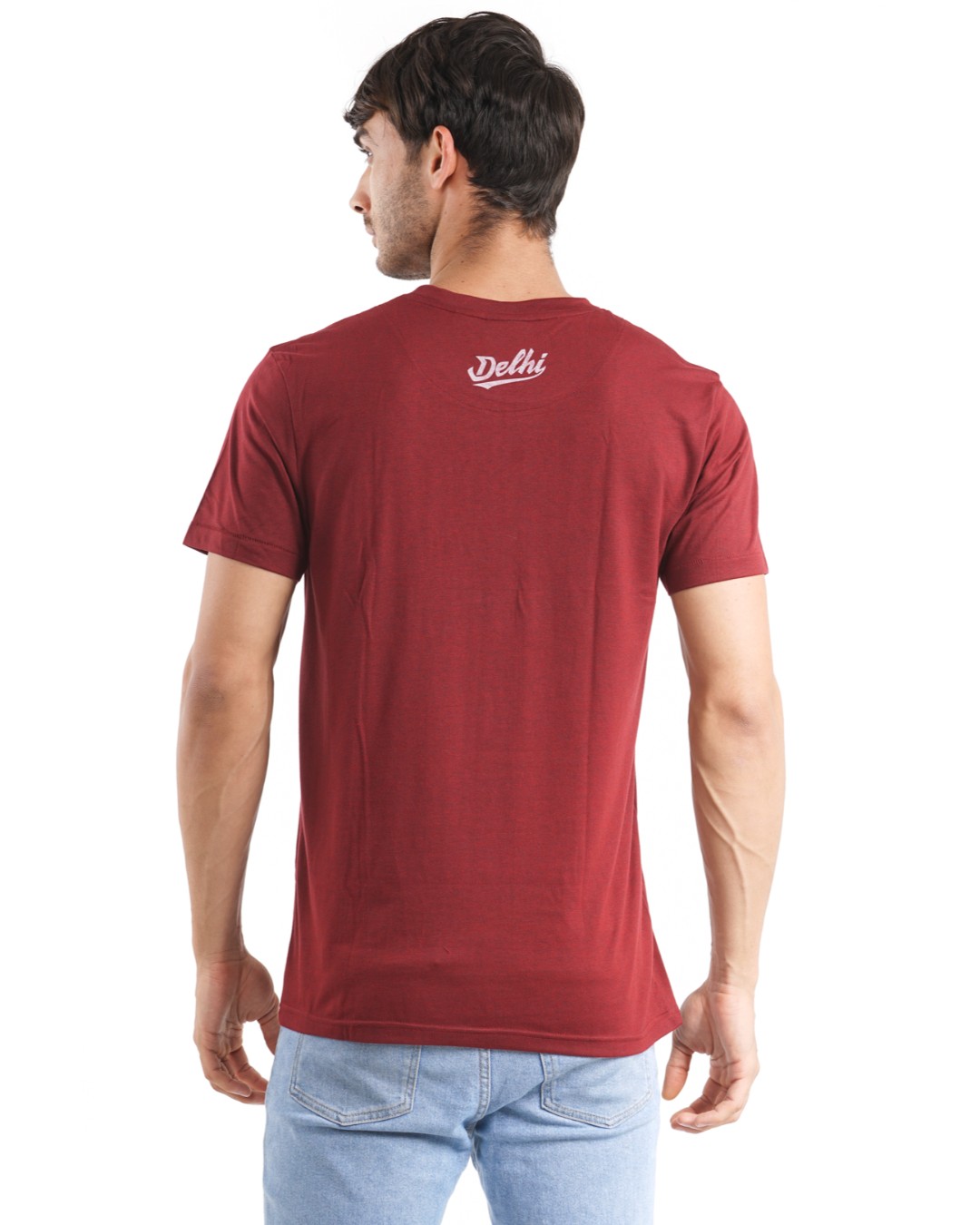 Shop Men's Delhi Block T-shirt in Wine-Back