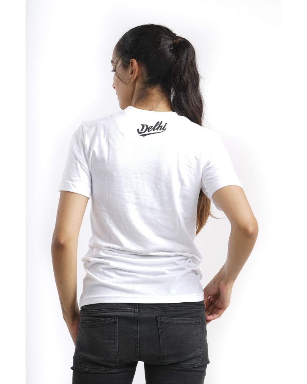 Shop Women's Delhi Script Logo T-shirt in White-Back