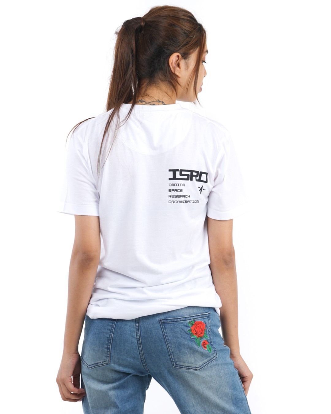 Shop Women's ISRO Logo T-shirt in White-Official ISRO Collection-Back