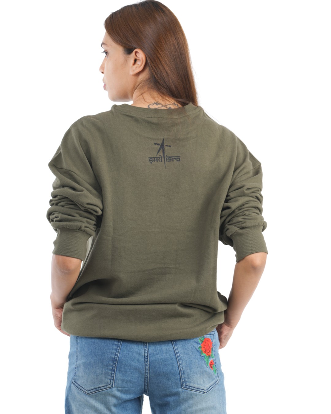Shop Women's Green Printed Sweatshirt-Back
