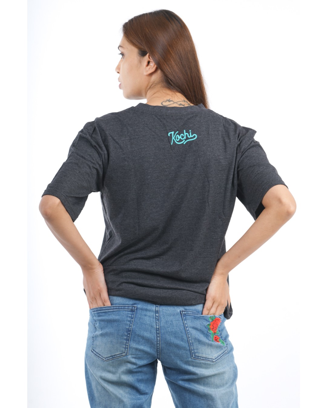 Shop Women's Kochi x3 T-shirt in Charcoal-Back