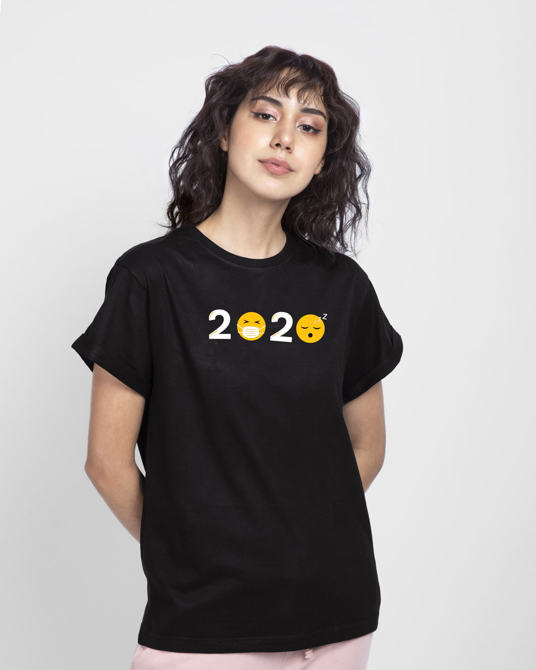 

2020 Emojis Boyfriend T-Shirt Black Women' Printed Boyfriend T-Shirts Bewakoof.com