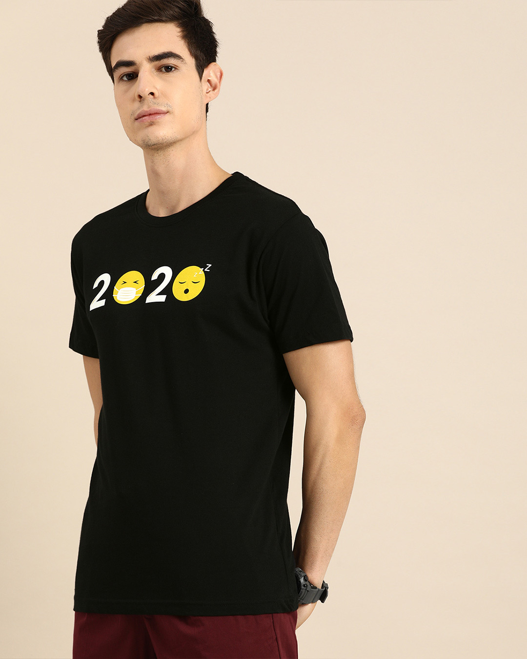 Shop 2020 Emojis Half Sleeve T-Shirt Black-Back