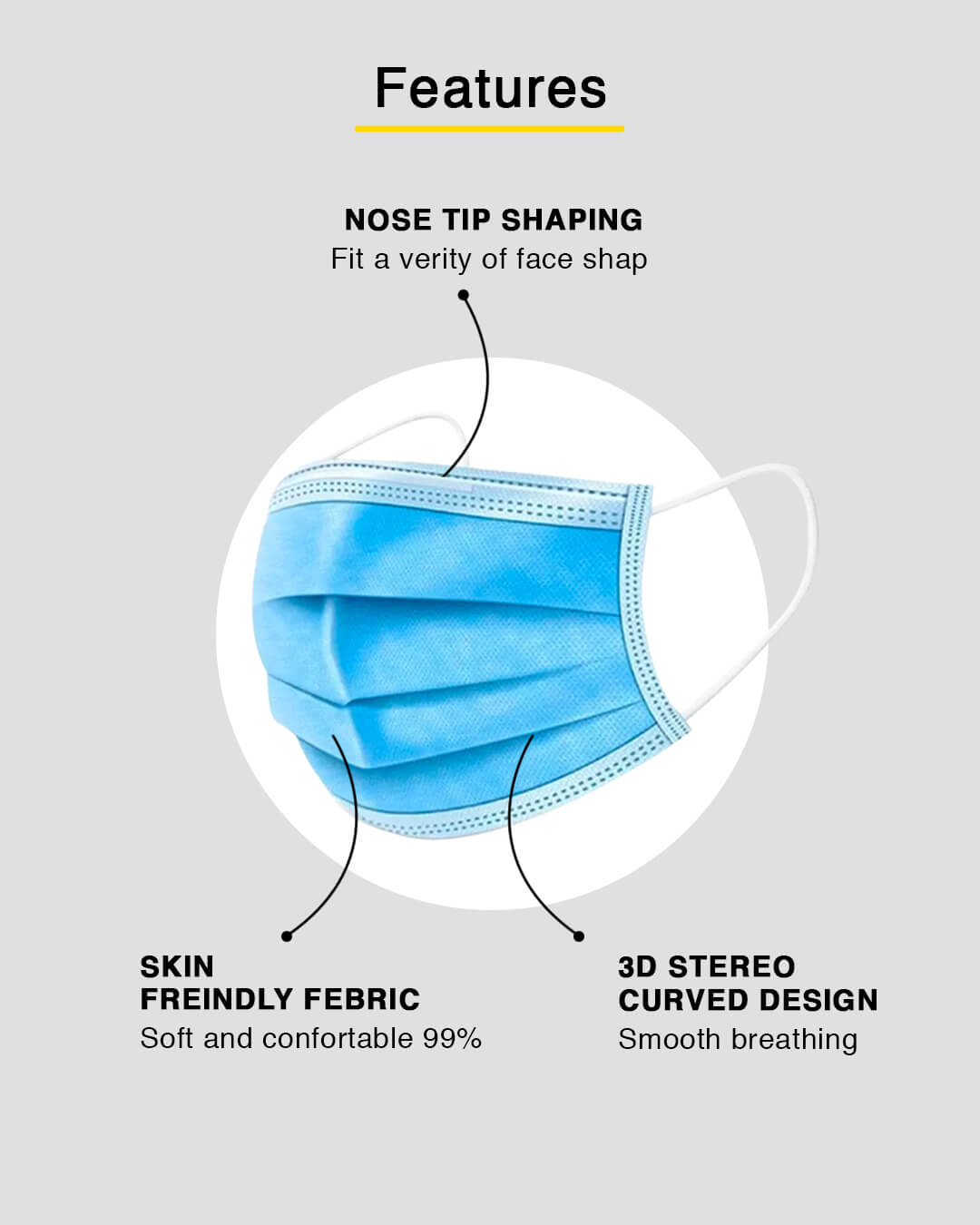 Shop 3 Ply Disposable Mask with Nose Pin (Pack of 25)-Back