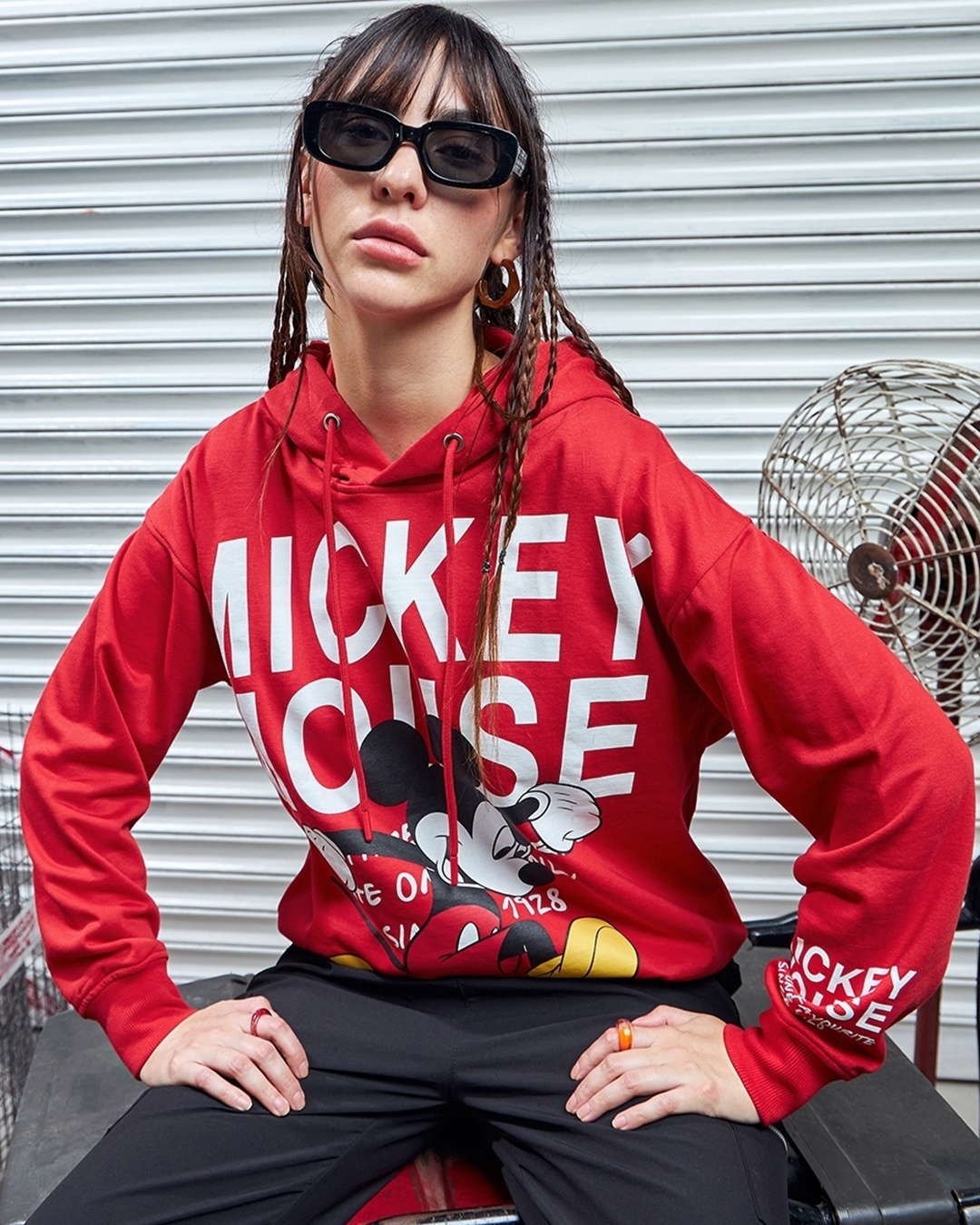Buy Women's Red Mickey Mouse Graphic Printed Oversized Hoodies
