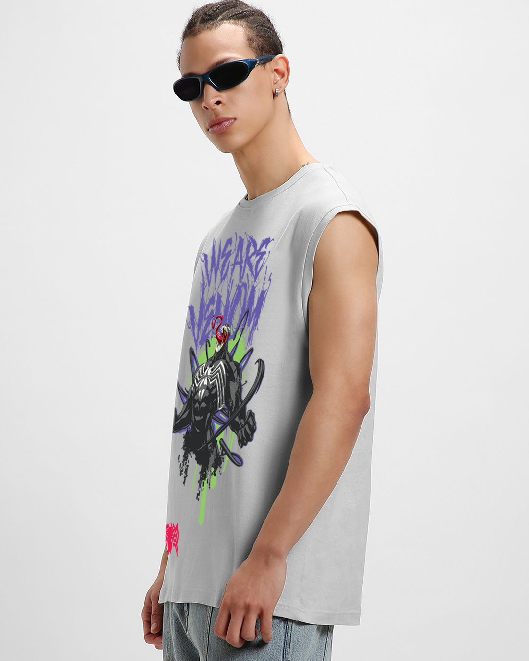 Shop Men's Grey We Are Venom Graphic Printed Oversized Vest-Back