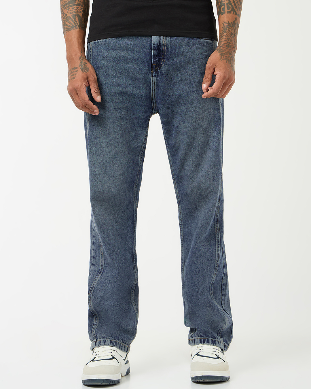 Shop Men's Blue Washed Straight Fit Jeans-Back