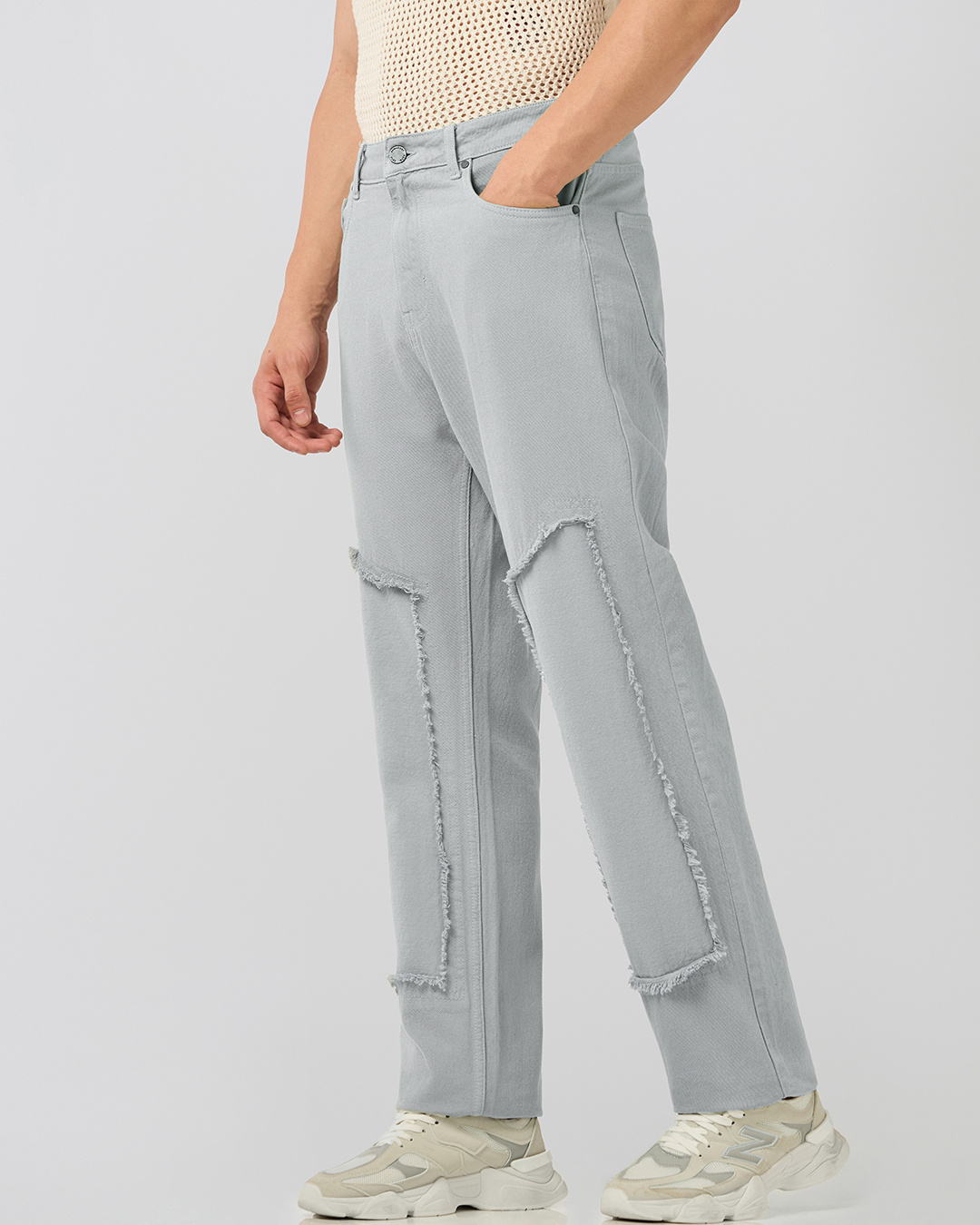 Shop Men's Powder Grey Applique Straight Fit Jeans-Back