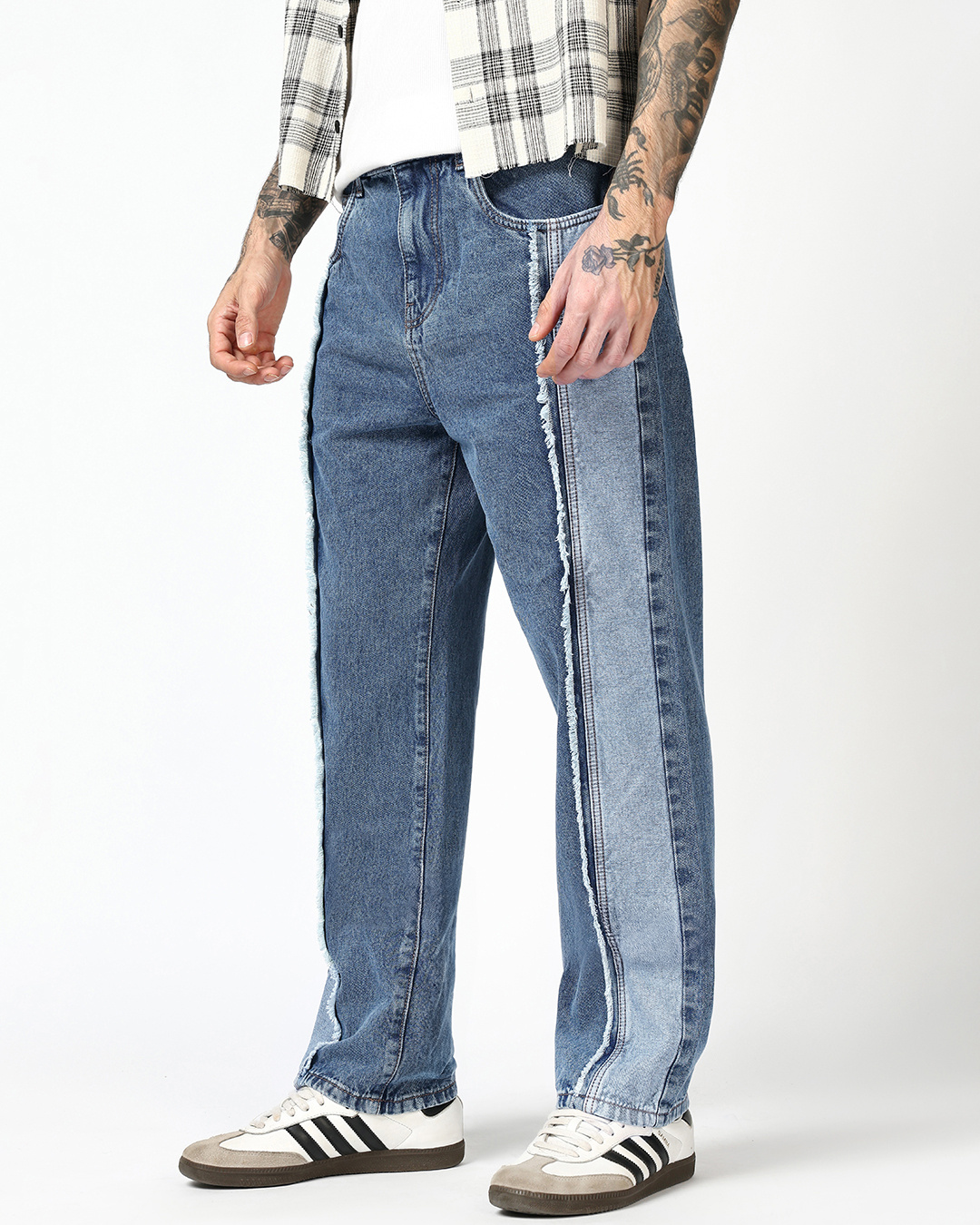 Shop Men's Blue Applique Washed Straight Fit Jeans-Back