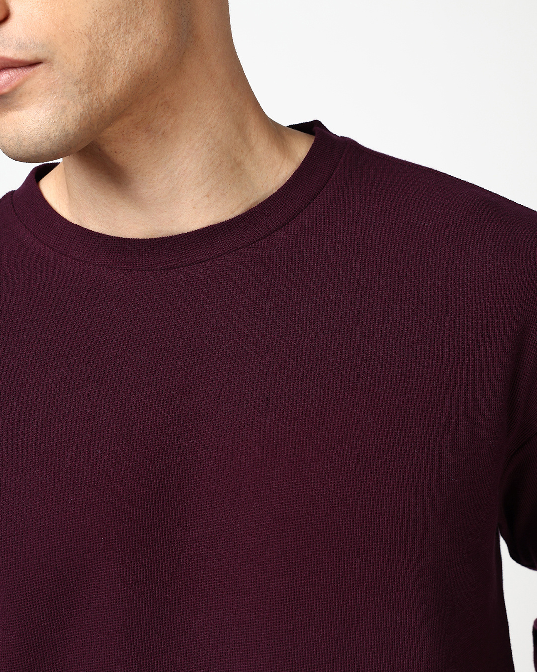 Shop Men's Maroon Textured Oversized T-shirt-Back
