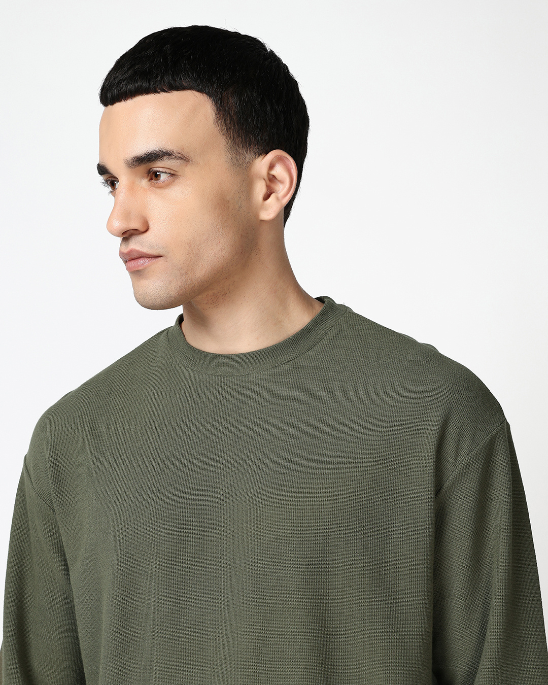 Shop Men's Olive Green Textured Oversized T-shirt-Back