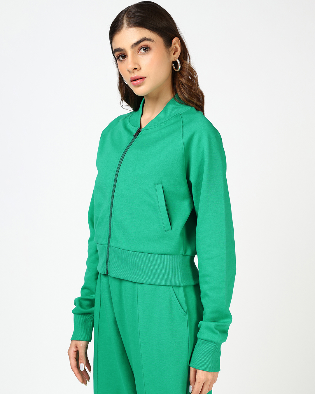 Shop Women's Blarney Green Crop Zipper Sweatshirt-Back