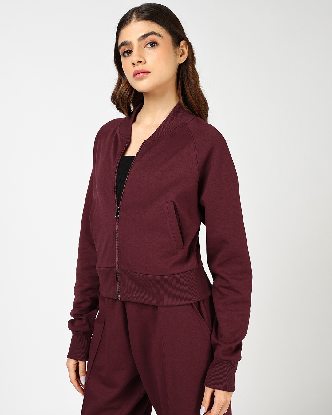 Shop Women's Tawny Port Maroon Crop Zipper Sweatshirt-Back
