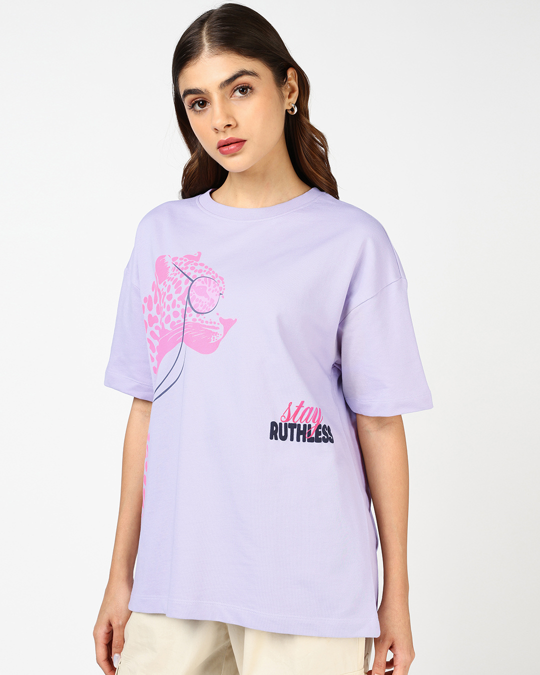 Shop Women's Thistle Purple Ruthless Graphic Printed Oversized T-shirt-Back