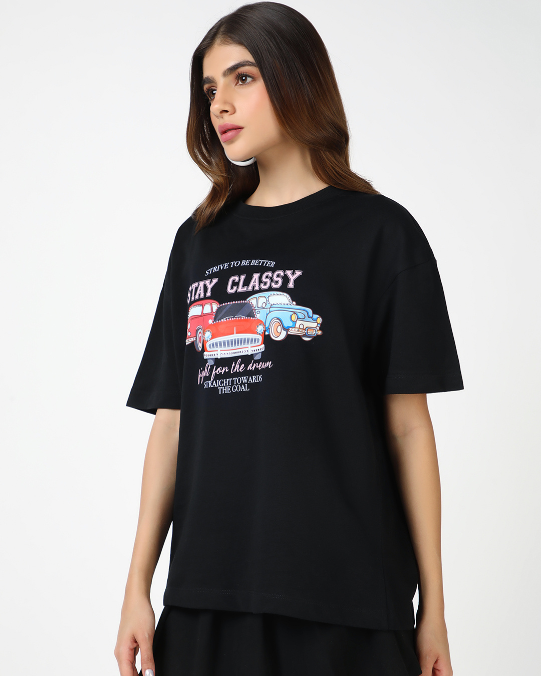 Shop Women's Black Stay Classy Graphic Printed Oversized T-shirt-Back