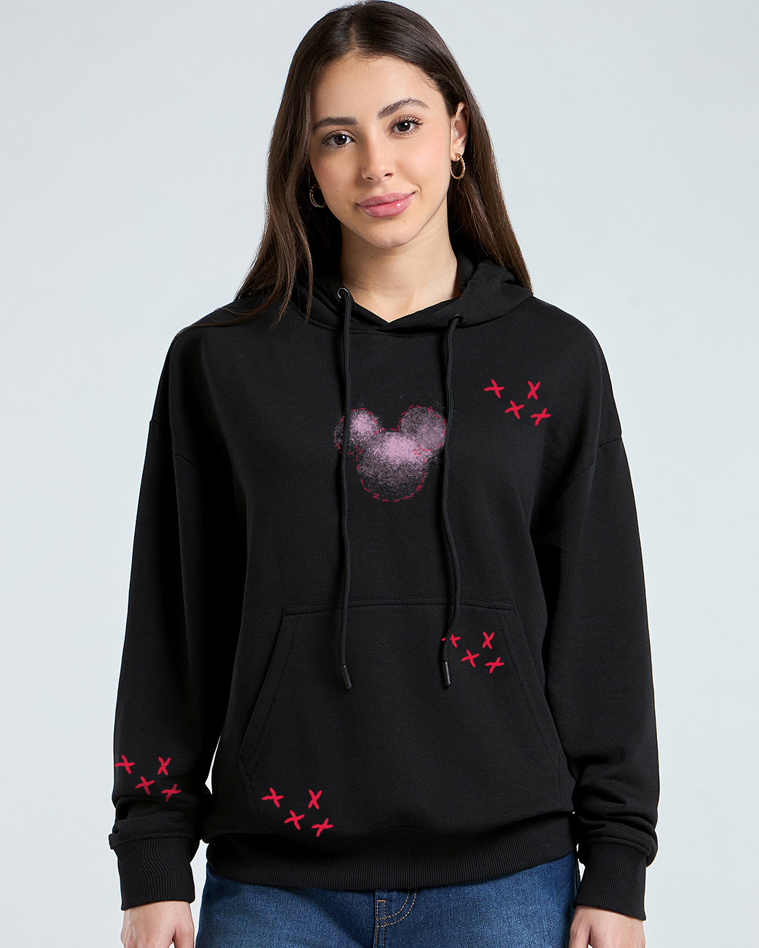 Shop Women's Jet Black Sorry Graphic Printed Oversized Hoodies-Back