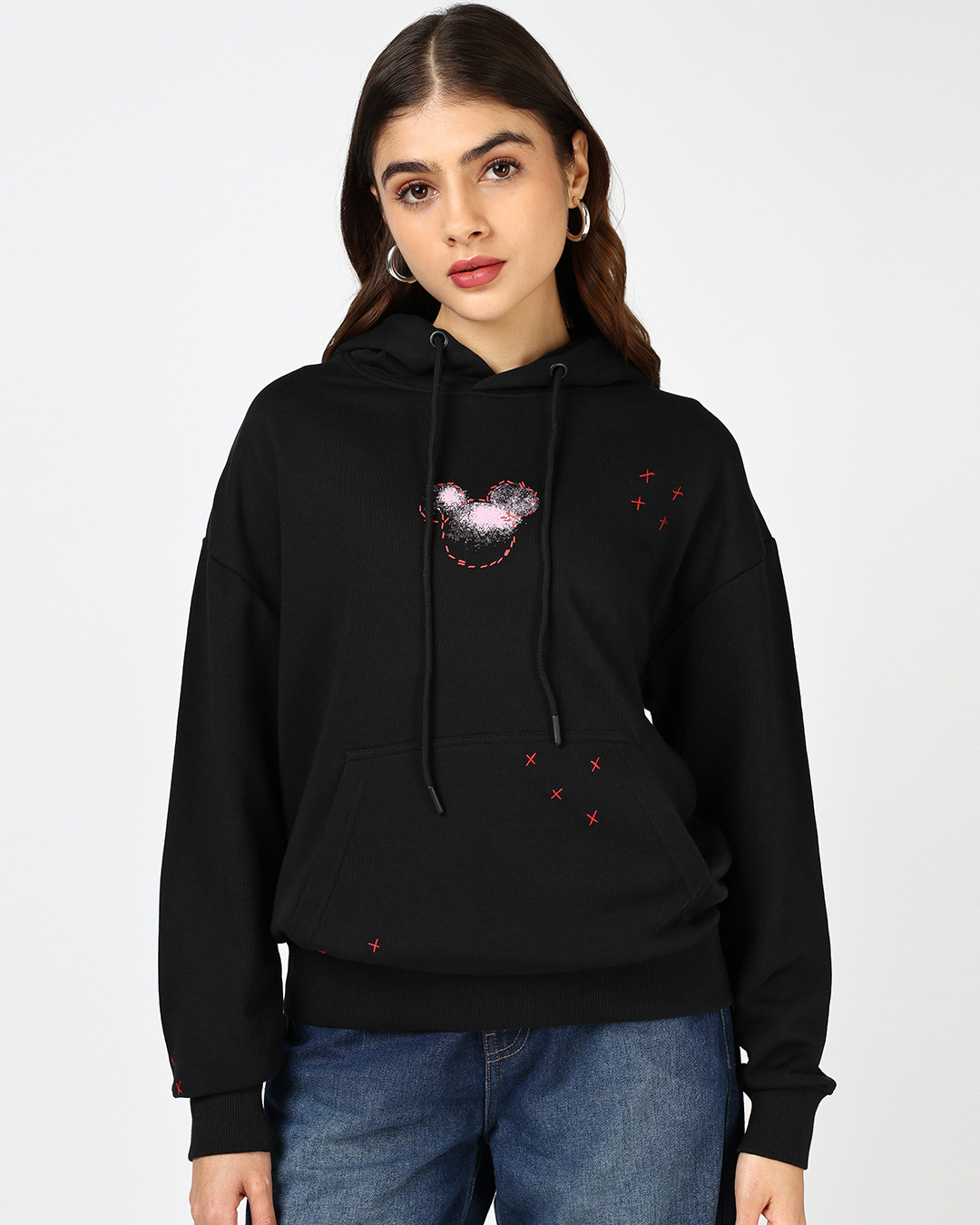 Shop Women's Jet Black Sorry Graphic Printed Oversized Hoodies-Back
