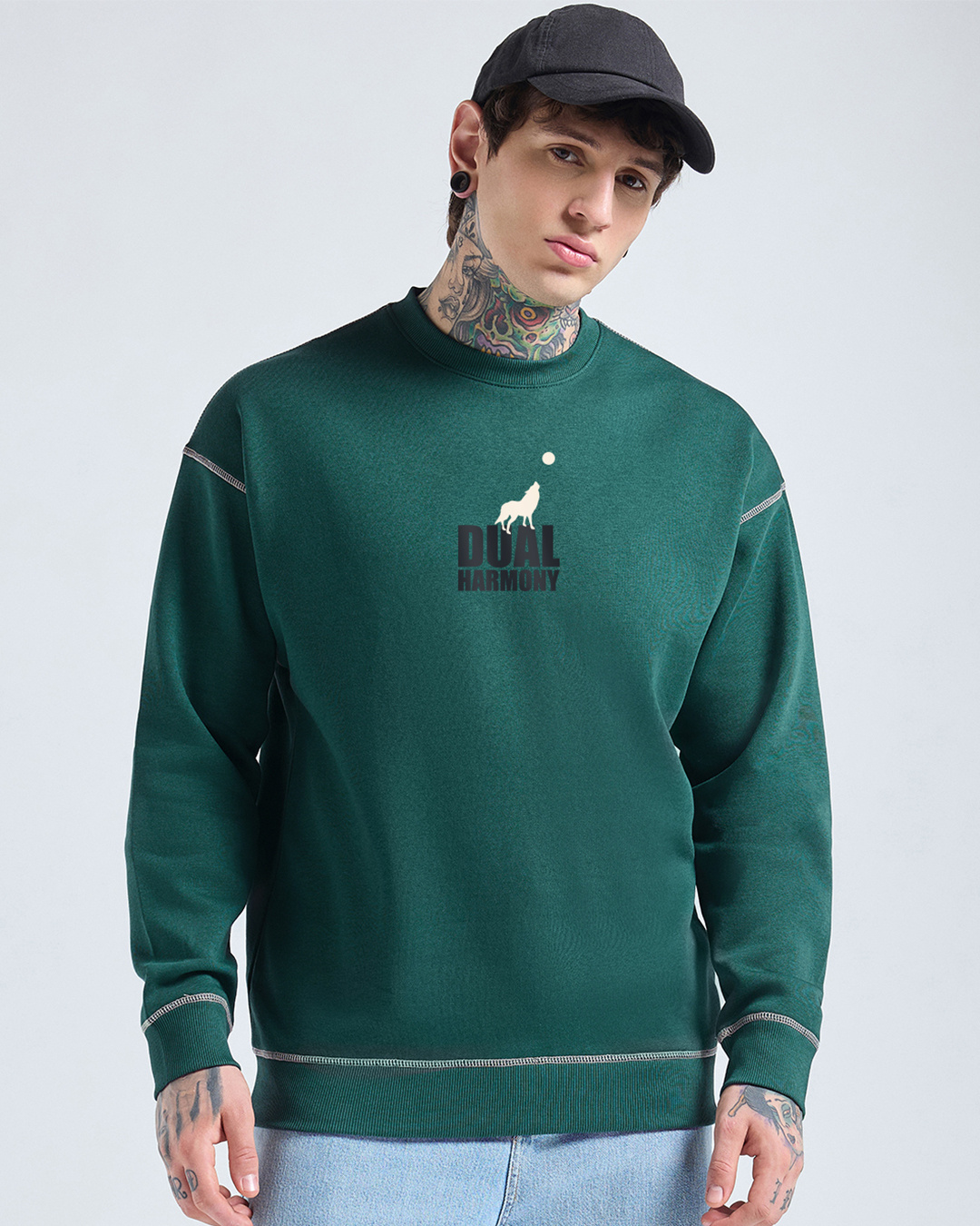 Shop Men's Forest Green Sympony Typography Oversized Sweatshirt-Back