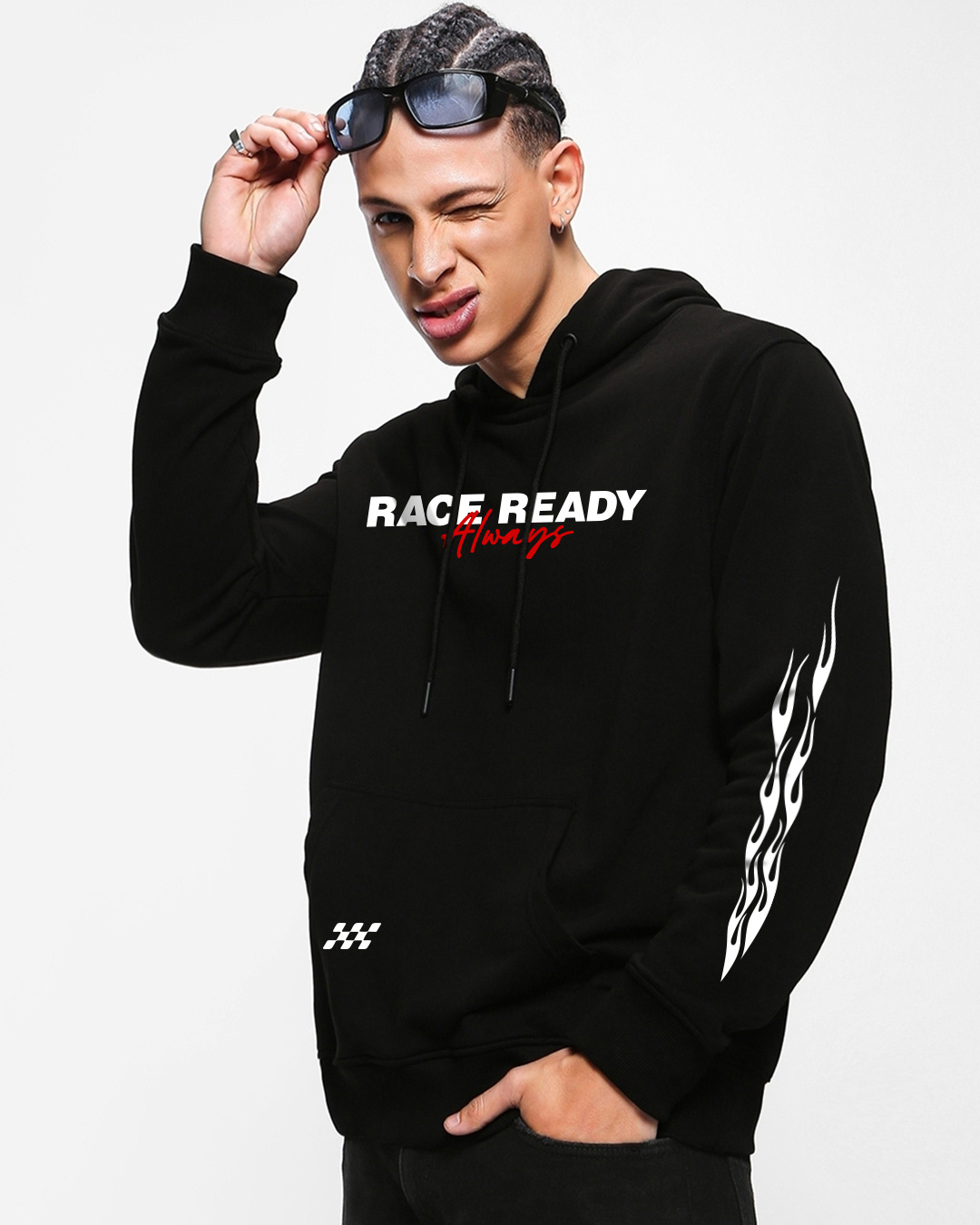 Shop Men's Jet Black Race Ready Graphic Printed Hoodies-Back