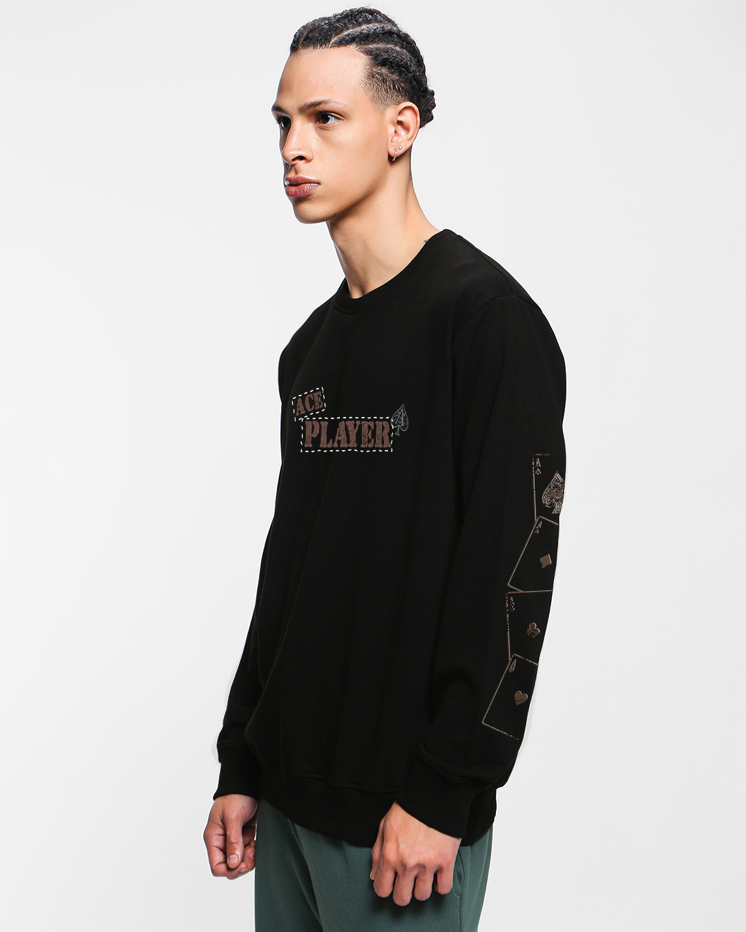 Shop Men's Jet Black Ace Graphic Printed Sweatshirt-Back