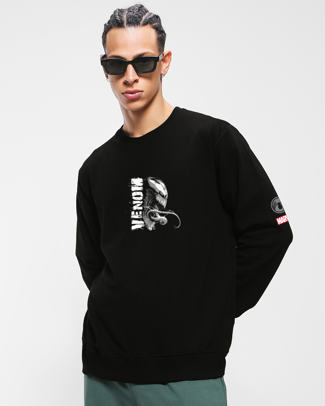 Shop Men's Jet Black Web Venom Graphic Printed Sweatshirt-Back