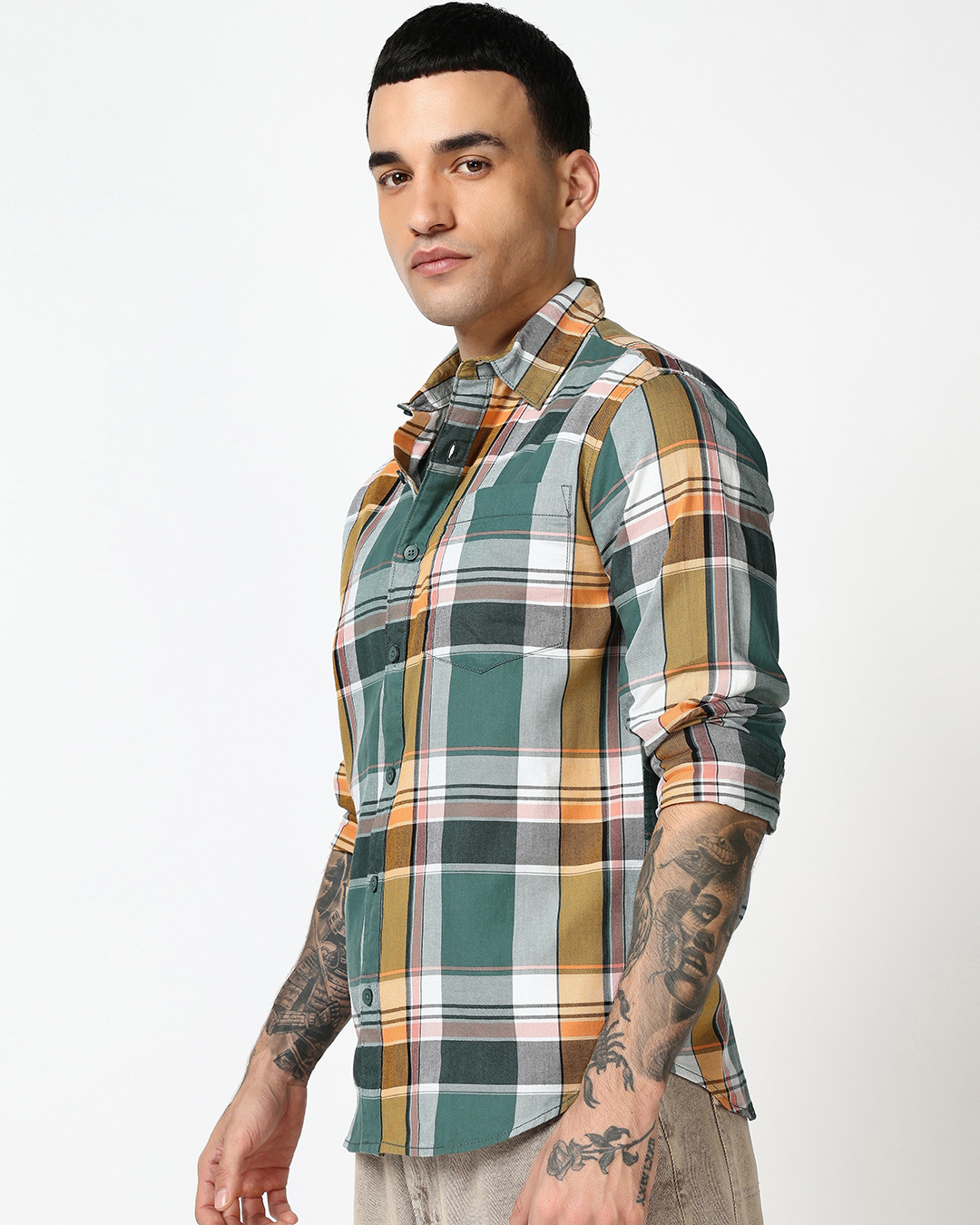 Shop Men's Multicolor Checked Shirts-Back