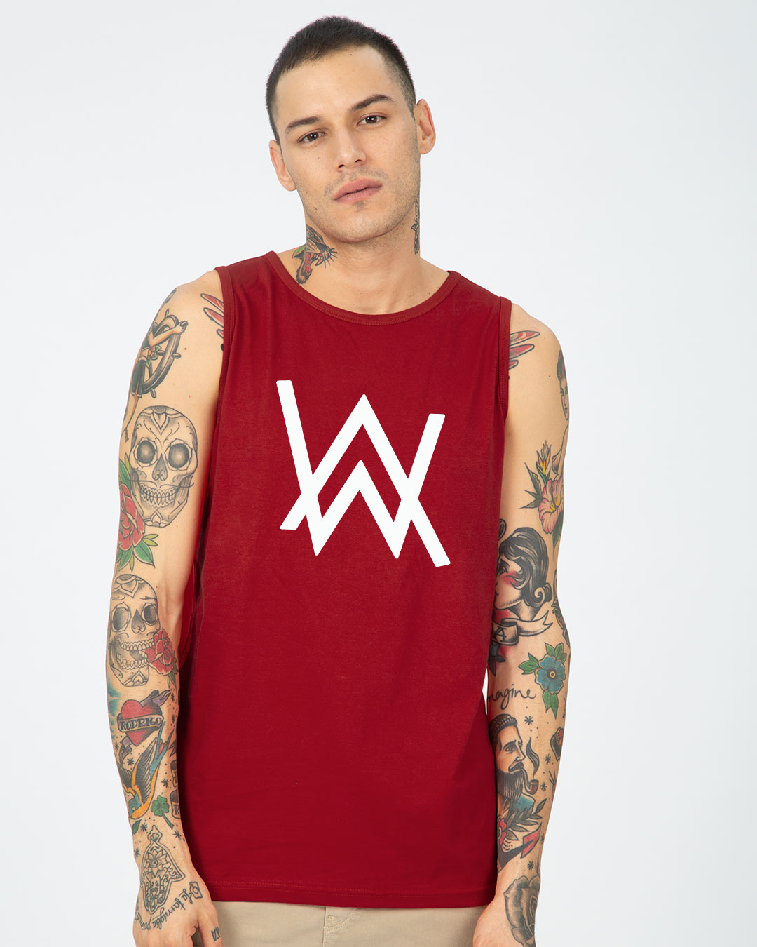 Shop Men's Red A.W. Music Glow Typography Vest-Back
