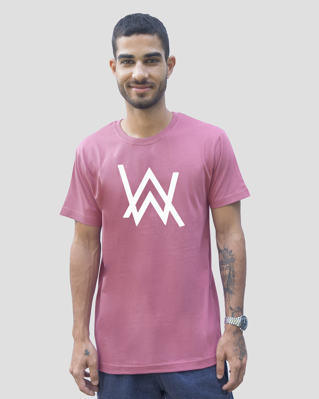 Shop A.W. Music Half Sleeve T-Shirt (GID) Frosty Pink-Back