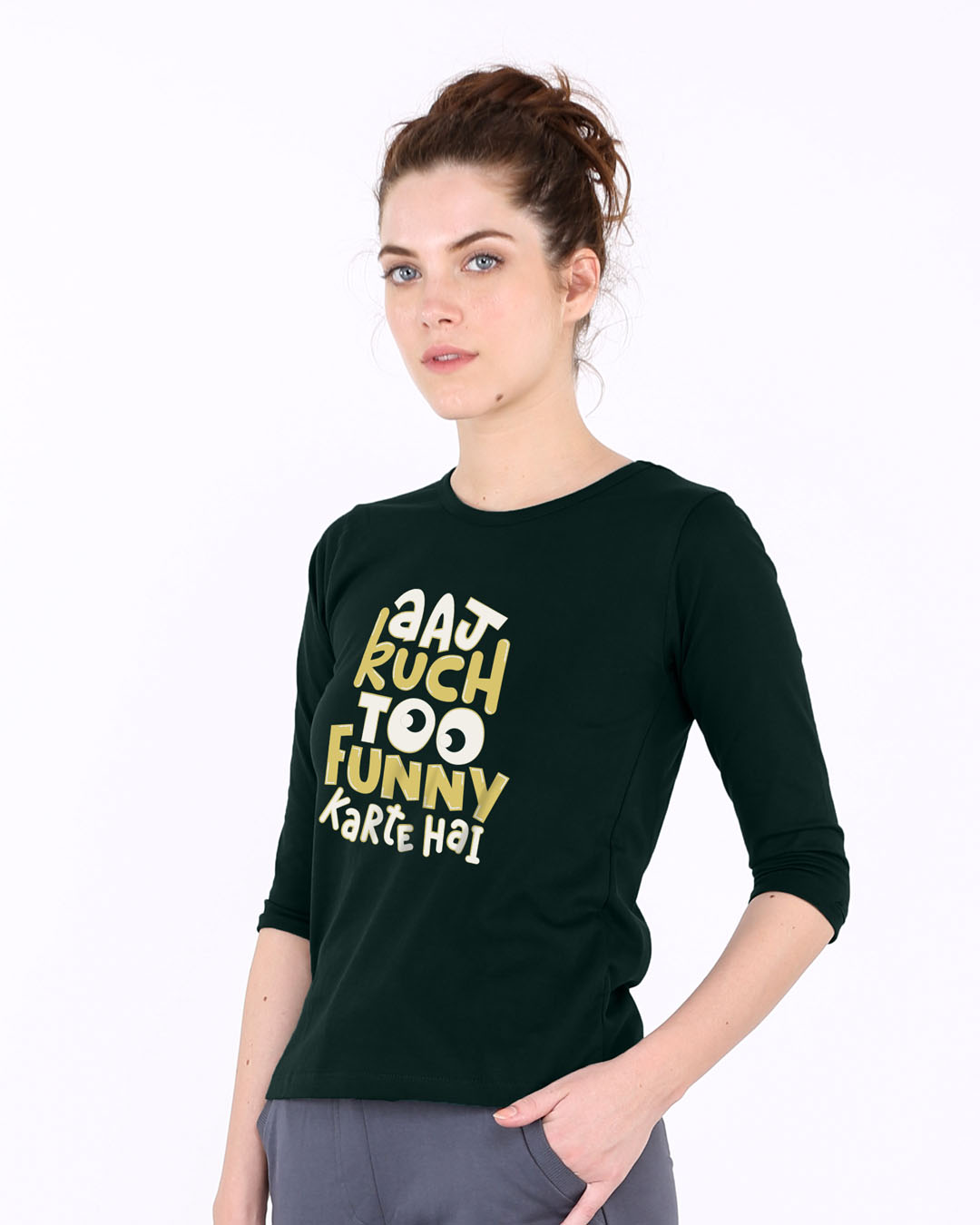 Shop Aaj Kuch Funny Round Neck 3/4th Sleeve T-Shirt-Back