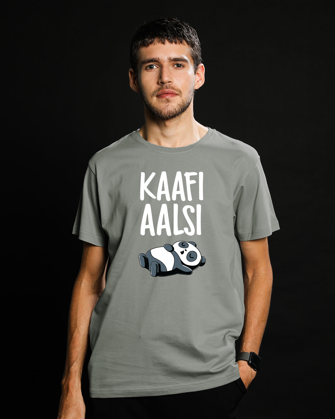 Shop Aalsi Panda Half Sleeve T-Shirt Meteor Grey-Back