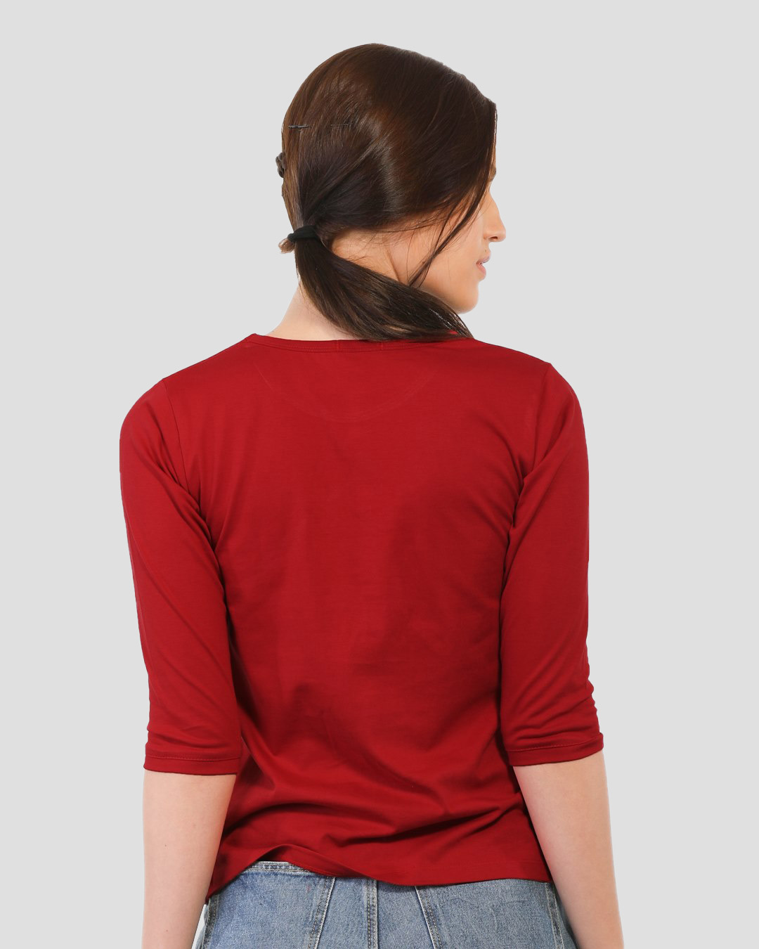 Shop Aalsu Round Neck 3/4 Sleeve T-Shirt Bold Red-Back