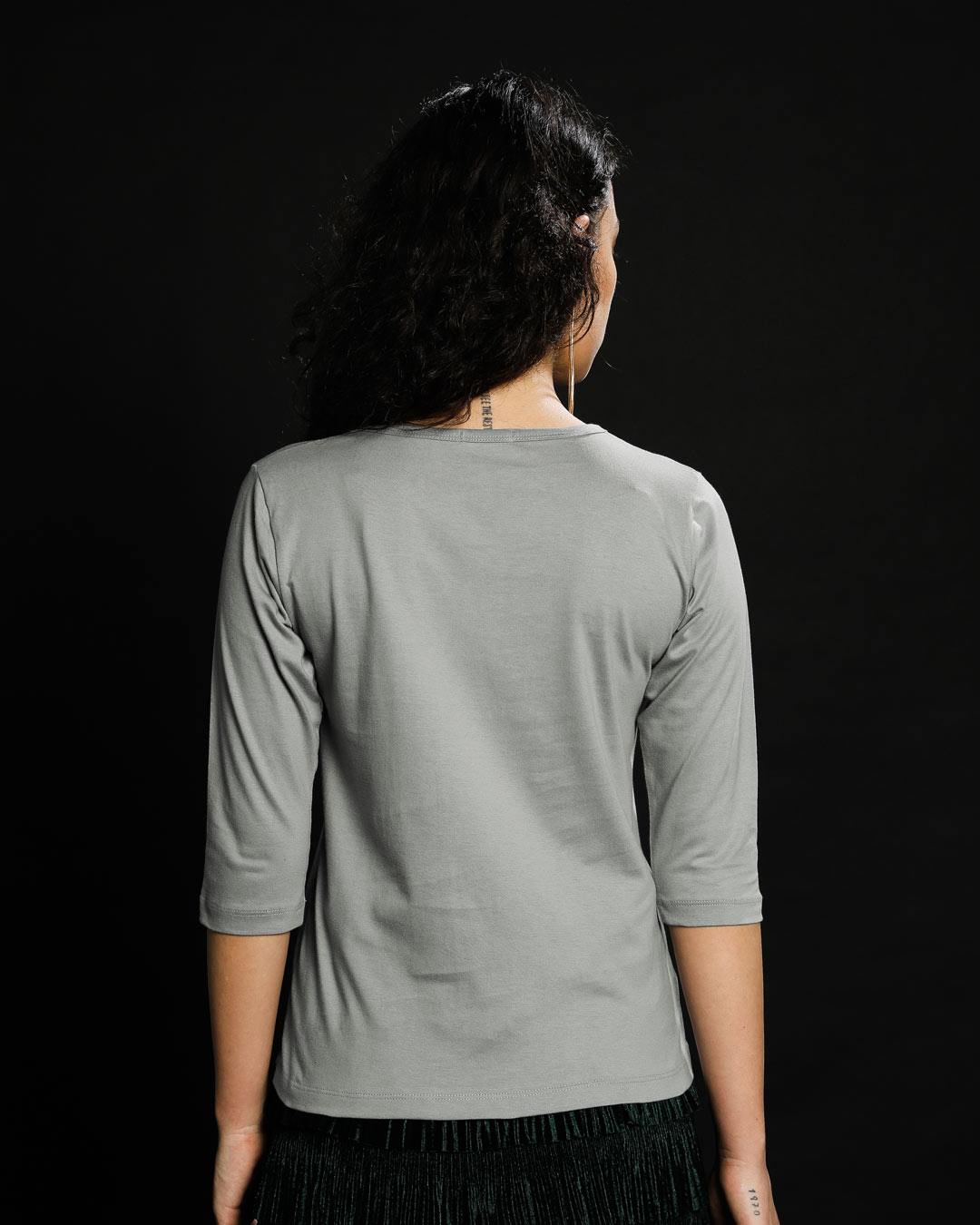 Shop Aami Bengali Round Neck 3/4th Sleeve T-Shirt Meteor Grey-Back
