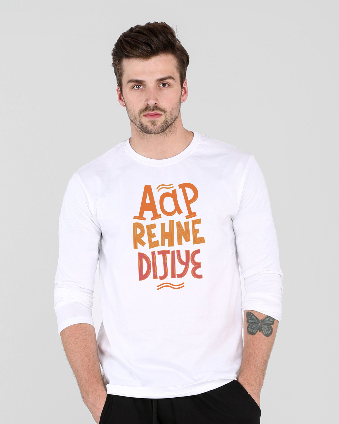 Shop Aap Rehne Dijiye Full Sleeve T-Shirt White-Back