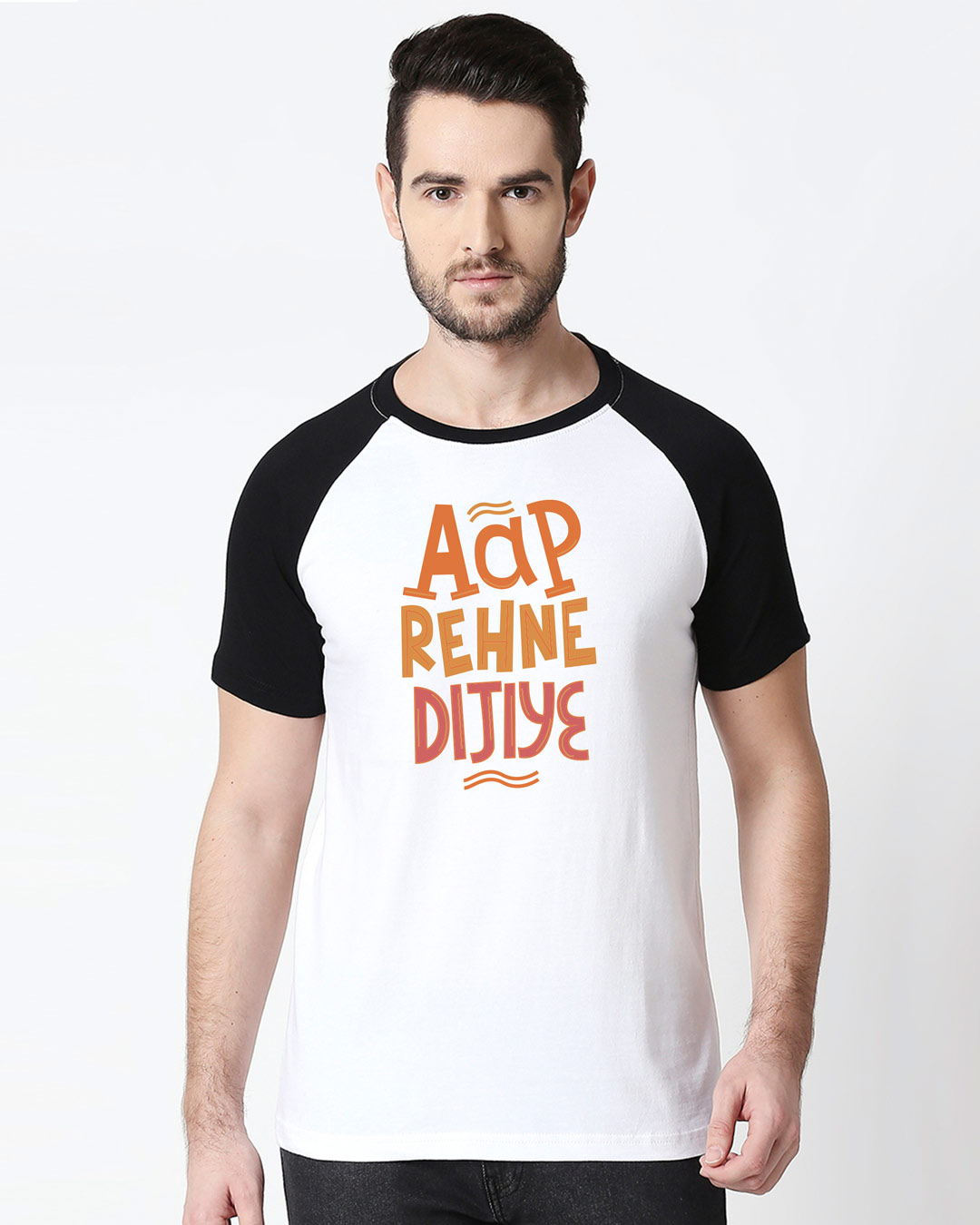 Shop Aap Rehne Dijiye Half Sleeve Raglan T-Shirt Black-White-Back