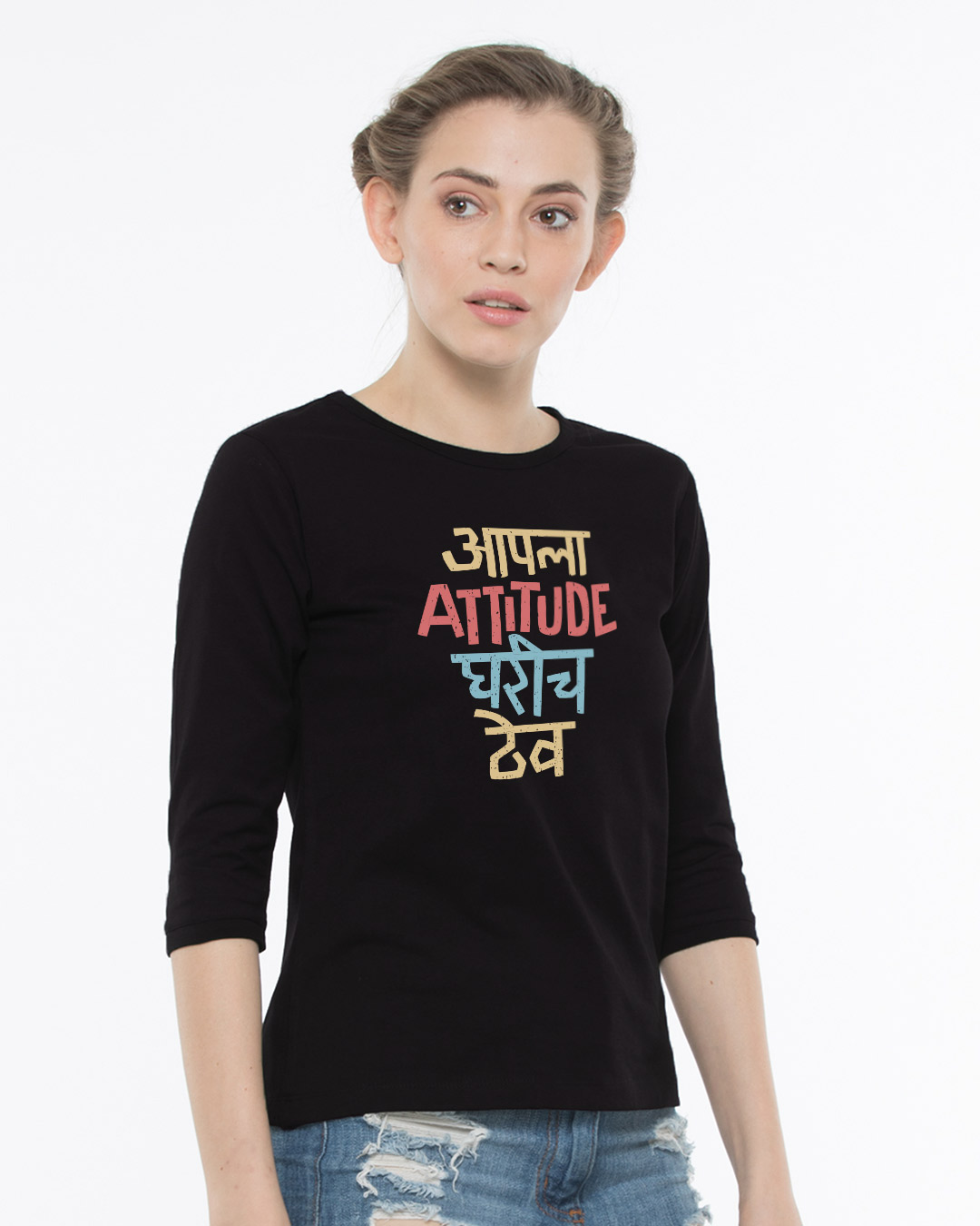 Shop Aapla Attitude Round Neck 3/4th Sleeve T-Shirt-Back