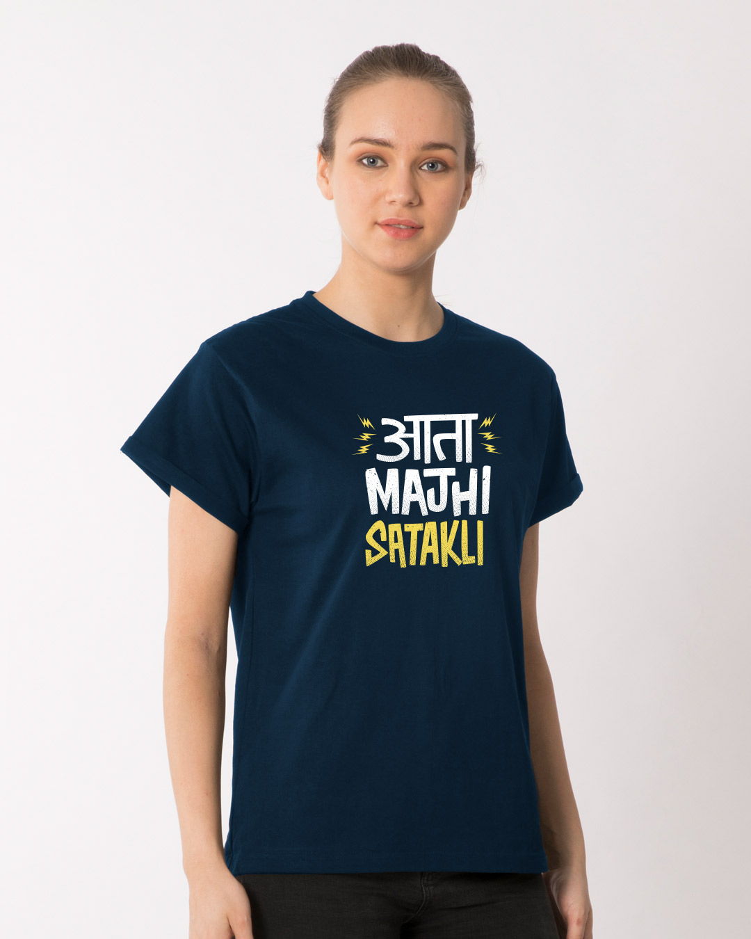 Shop Aata Majhi Boyfriend T-Shirt-Back