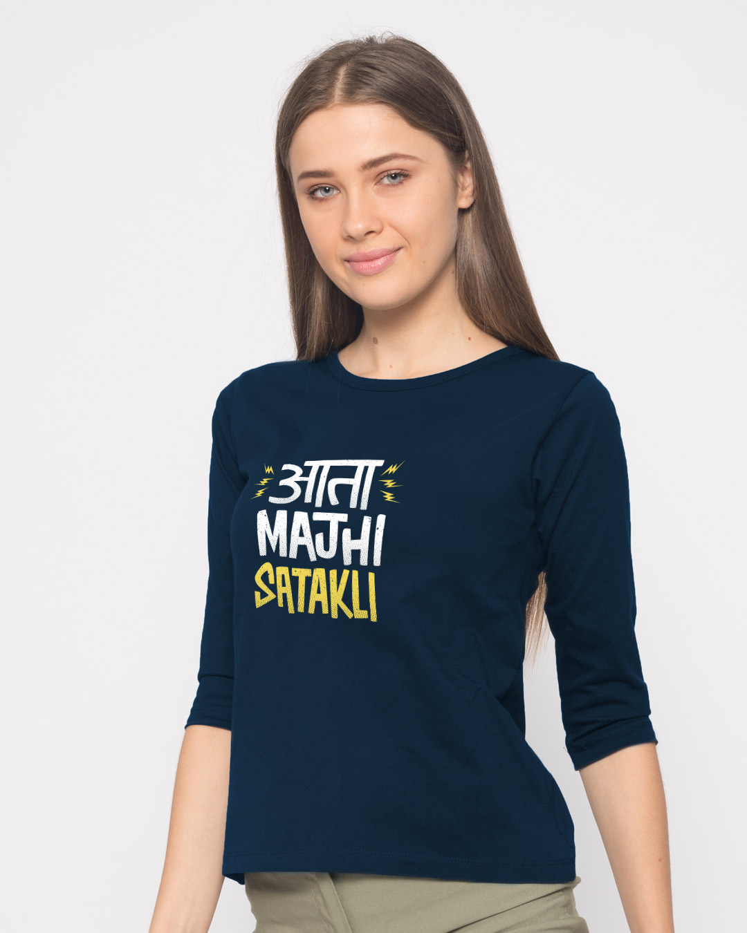 Shop Aata Majhi Round Neck 3/4th Sleeve T-Shirt-Back