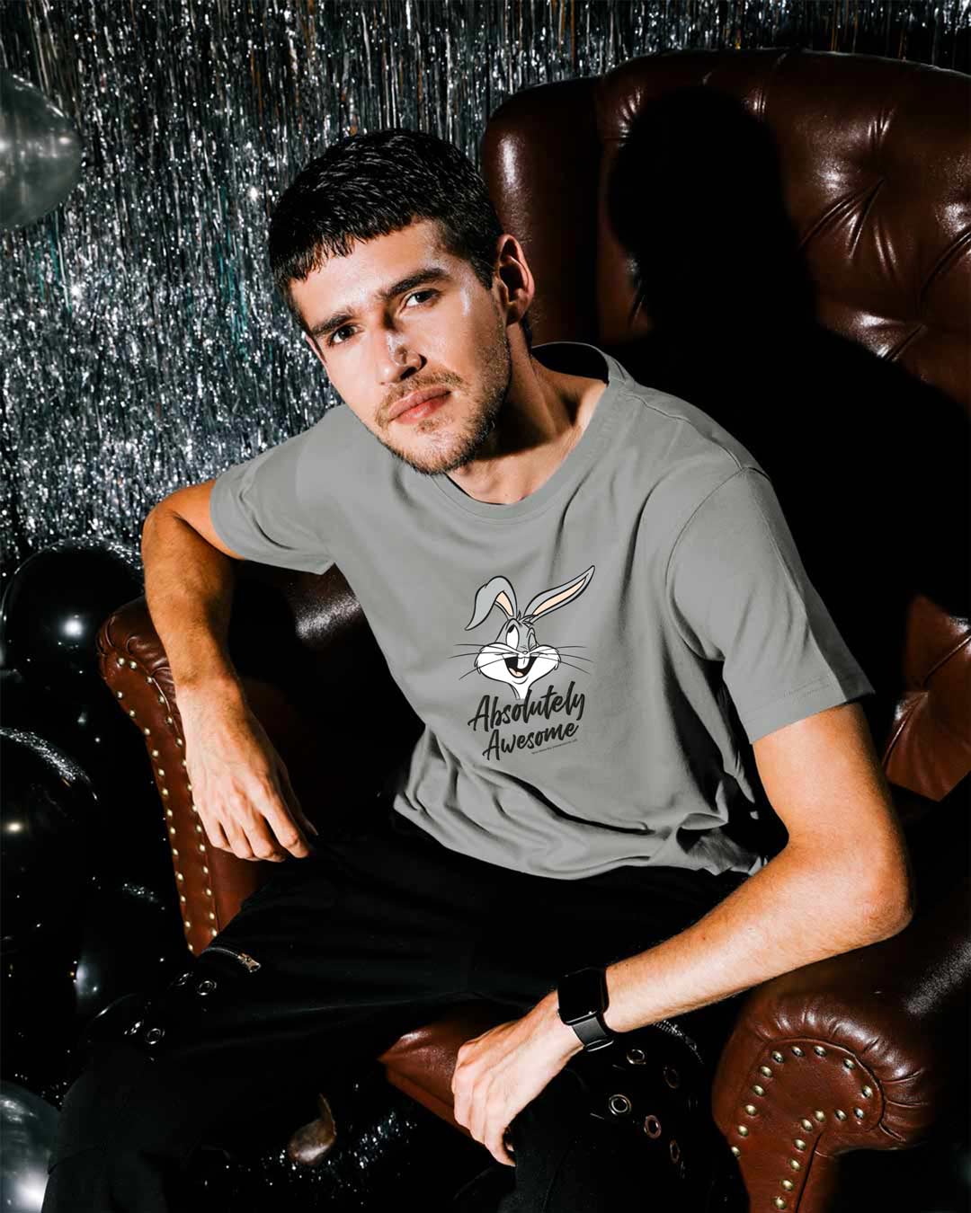 

Absolutely Awesome Bunny Half Sleeve T-Shirt Men' Printed T-Shirts Bewakoof.com, Grey