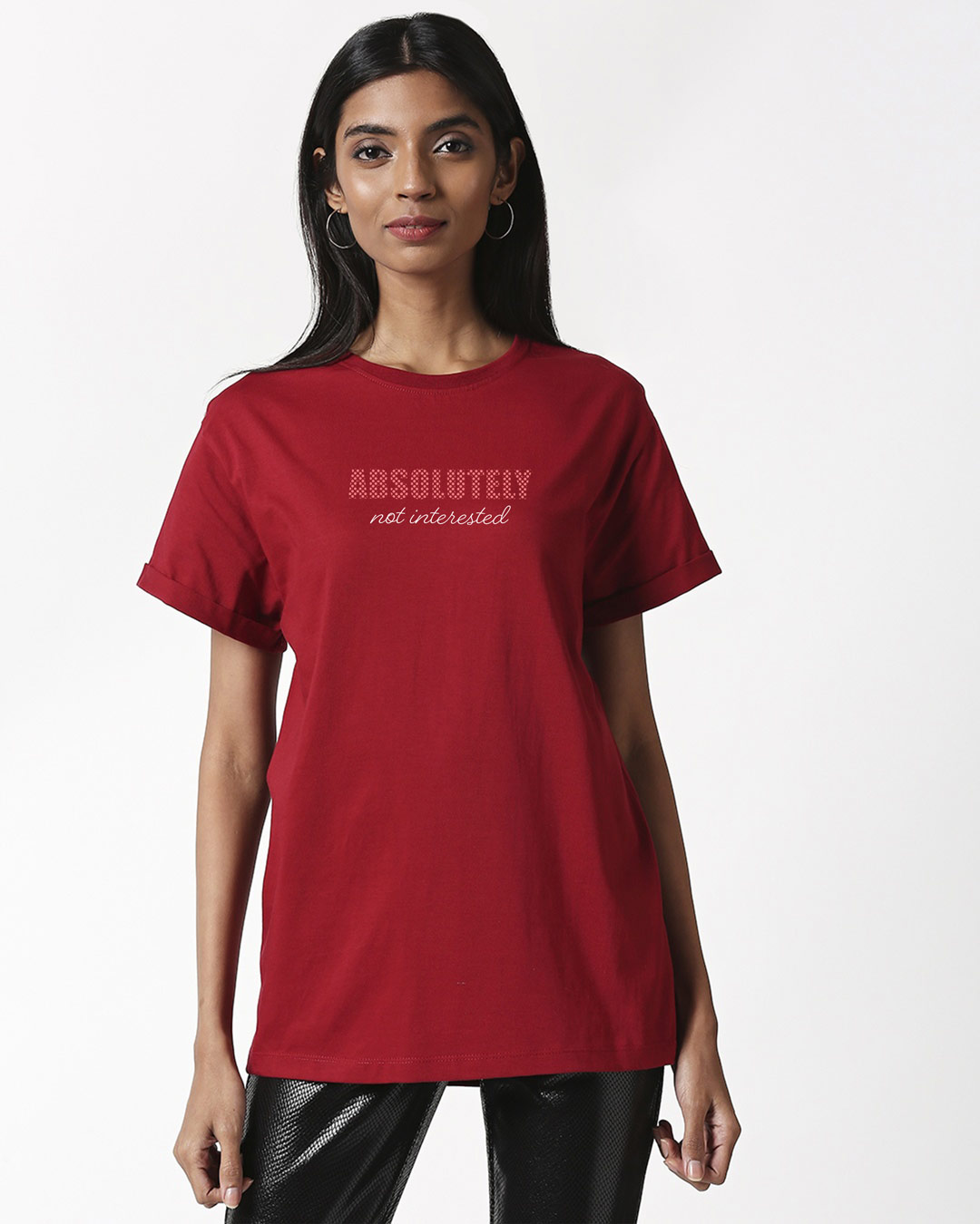 Shop Absolutely not Interested Boyfriend T-Shirt Cherry Red-Back
