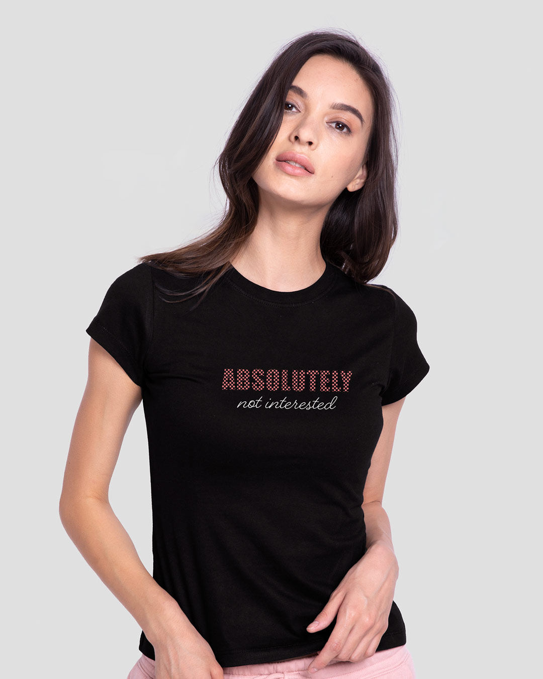 Shop Absolutely not Interested Half Sleeve Printed T-Shirt Black-Back