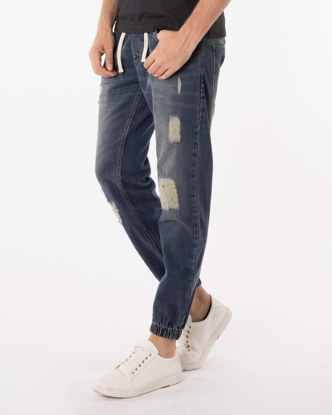 Shop Abstract Blue Denim Joggers-Back